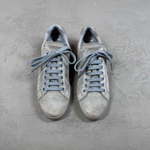 Prada Light Blue Suede Low Top Sneakers Size 38, US Women's 8 - Picture 3 of 8